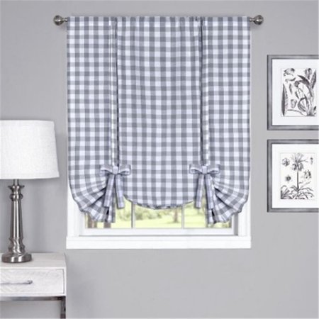 EYECATCHER 42 x 63 in. Buffalo Check Window Curtain Tie Up Shade, Grey EY2511628